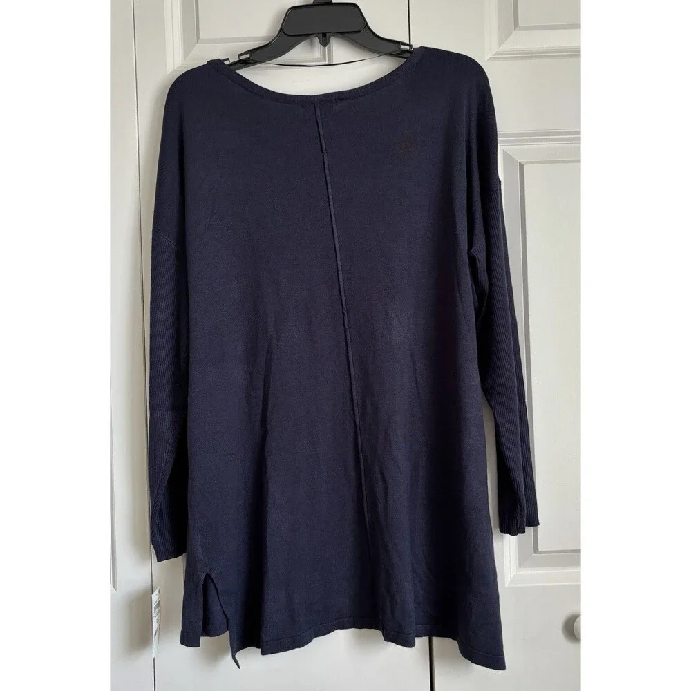 STYLE & CO WOMEN'S 0X LONG SLEEVE BOAT NECK TUNIC SWEATER NAVY BLUE PULLON KNIT